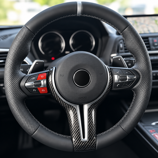 Echt Carbon Lenkradspange passend für BMW F20 F21 F22 F23 F30 F31 F32 F33 F36 F10 F11 F48 F39 F25 F26 F15 F16 – Silber