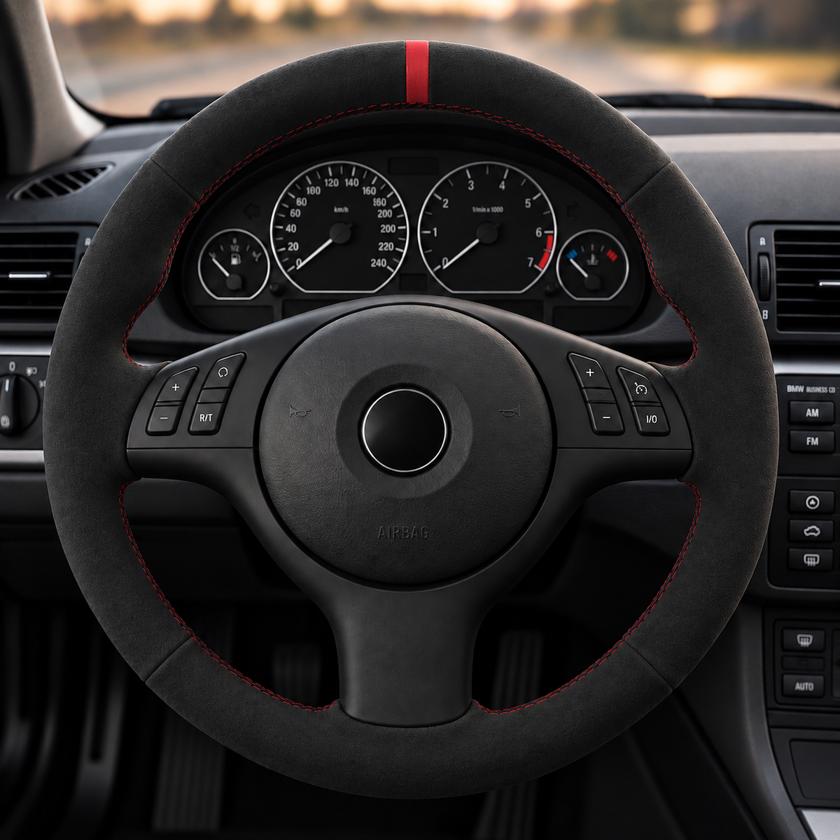 Performance Lenkradbezug passend für BMW E46 E39 E83 E53 Z3 – Alcantara rote 12-Uhr-Markierung