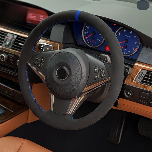 Performance Lenkradbezug - Alcantara + 12 Uhr Markierung blau - passend für BMW E60 E61 E62 E63 E64