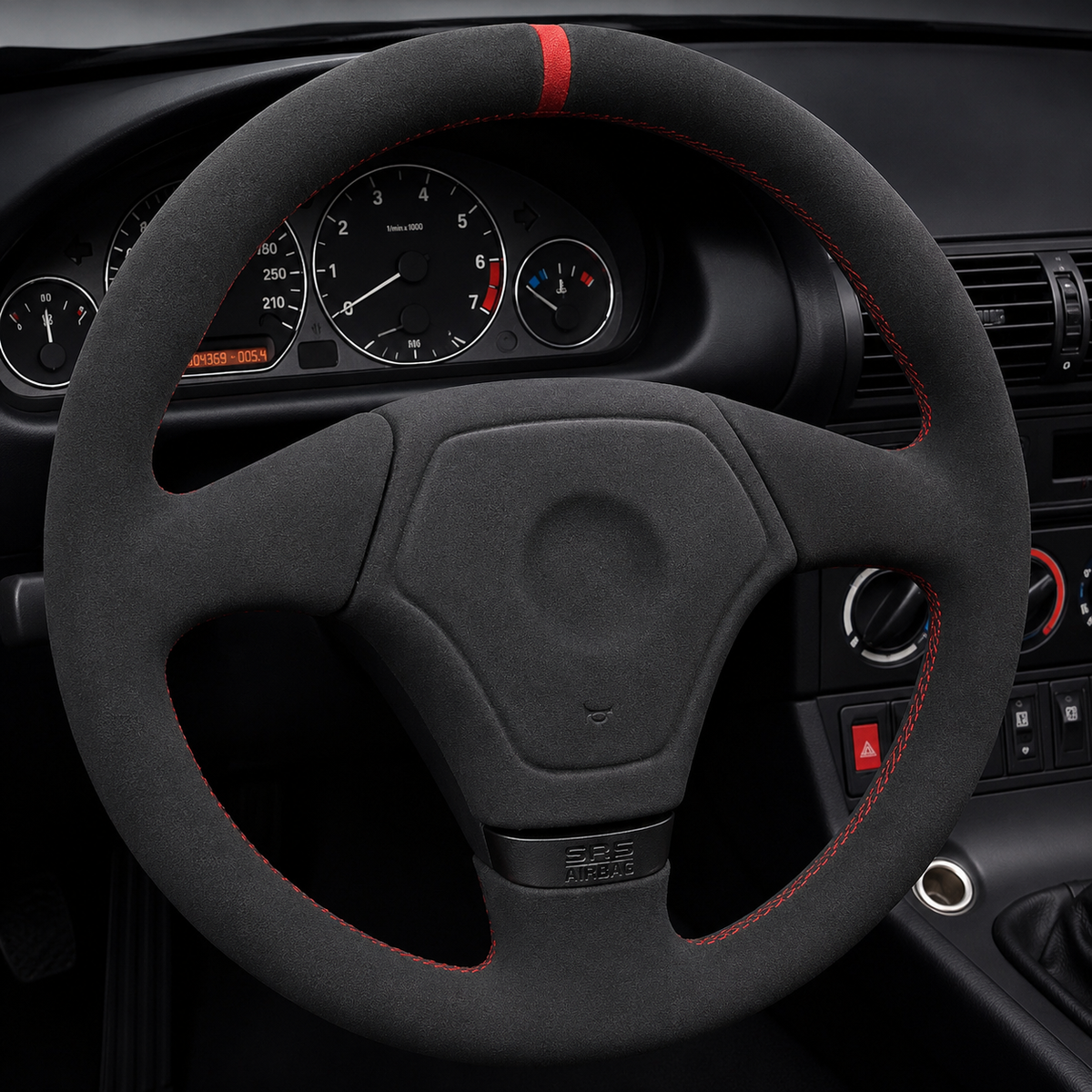 Performance Lenkradbezug passend für BMW E36 E46 E39 E38 E31 E83 E53 Z3 – Alcantara rote 12-Uhr-Markierung