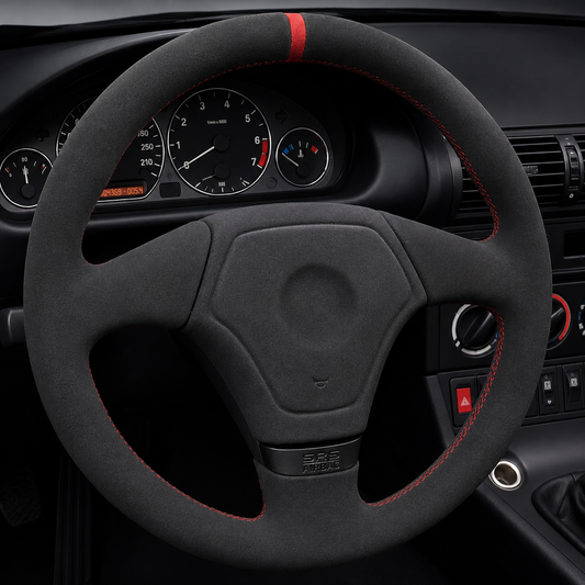 Performance Lenkradbezug passend für BMW E36 E46 E39 E38 E31 E83 E53 Z3 – Alcantara rote 12-Uhr-Markierung