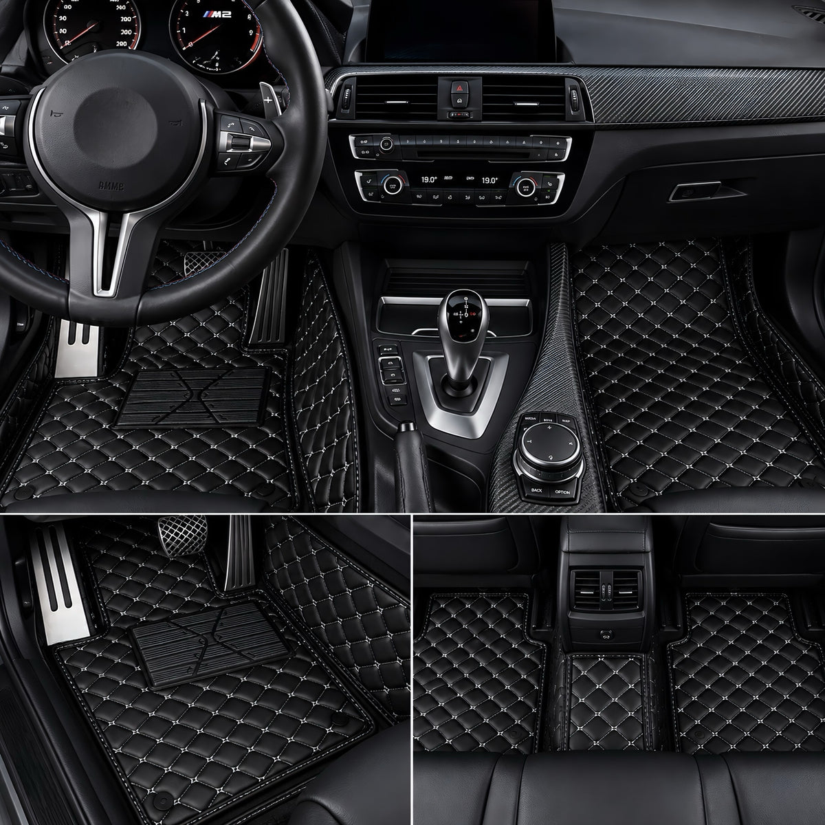 Performance Luxus Teppiche / Fußmatten passend für BMW F20 F21 F22 F23 F87 1er 2er M2 – Weiße Nähte