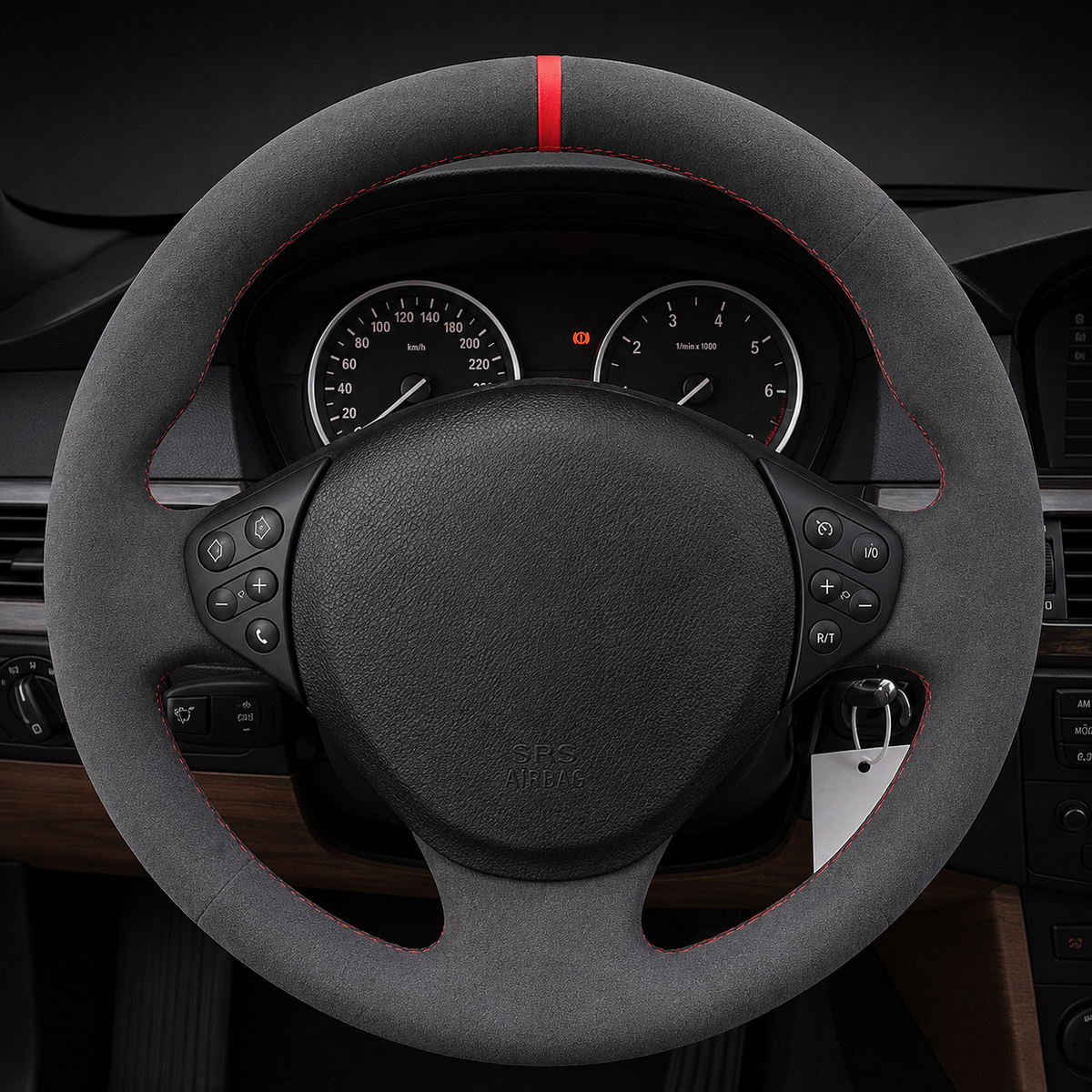 Performance Lenkradbezug passend für BMW E36 E46 E39 E38 E31 E83 E53 Z3 – Alcantara rote 12-Uhr-Markierung