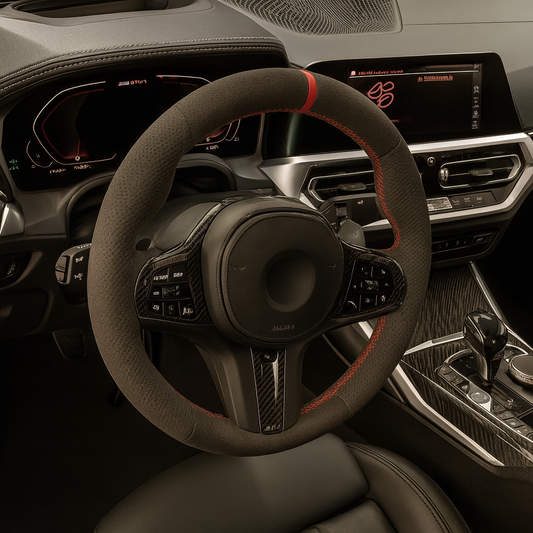 Performance Lenkradbezug - Alcantara perforiert + 12 Uhr Markierung rot - passend für BMW G20 G21 G22 G23 G26 G30 G31 G32 G11 G12 G14 G15 G16 G01 G02 G05 G06 G07 X3 X4 X5 X6