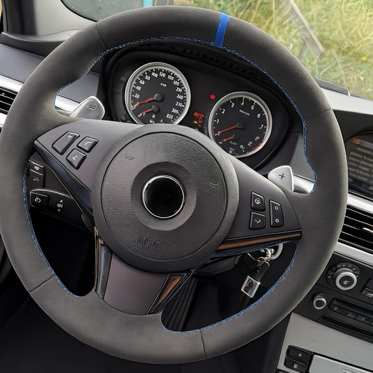 Performance Lenkradbezug - Alcantara + 12 Uhr Markierung blau - passend für BMW E60 E61 E62 E63 E64