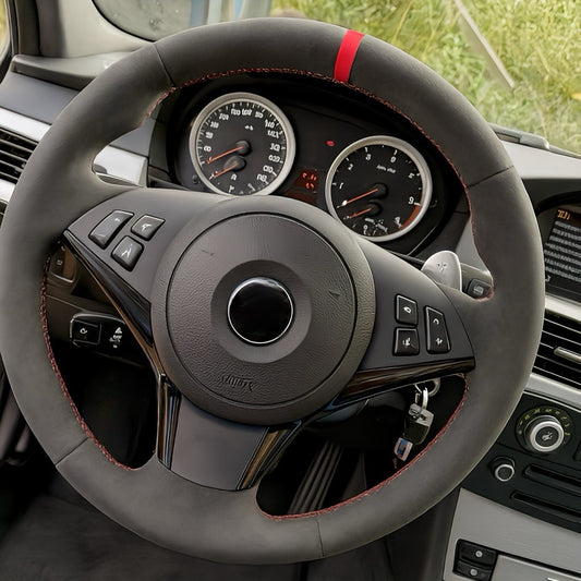 Performance Lenkradbezug - Alcantara + 12 Uhr Markierung rot - passend für BMW E60 E61 E62 E63 E64
