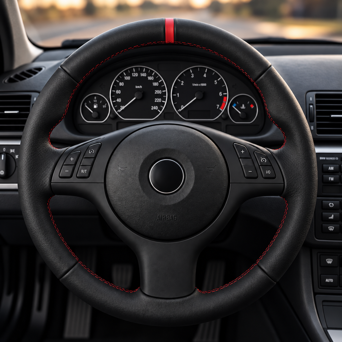 Performance Lenkradbezug passend für BMW E46 E39 E83 E53 Z3 – Leder rote 12-Uhr-Markierung