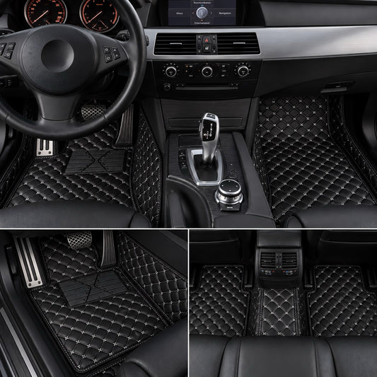 Performance Luxus Teppiche / Fußmatten passend für BMW E60 E61 E63 E64 5er 6er M5 M6 – Weiße Nähte