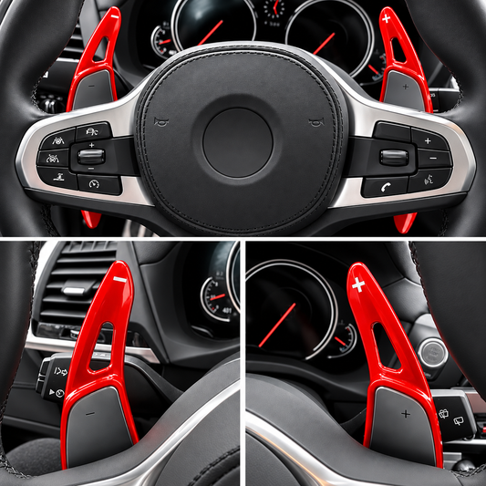 Performance Schaltwippen / Paddles passend für BMW F40 F44 G20 G21 G80 G81 G22 G23 G26 G82 G83 G30 G31 F90 G11 G12 G14 G15 G16 F91 F92 F93 G01 G02 G05 G06 G07 G29 - Rot