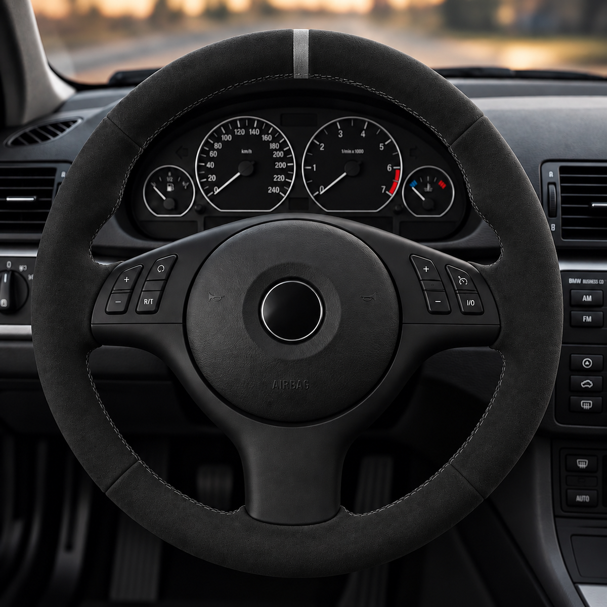 Performance Lenkradbezug passend für BMW E46 E39 E83 E53 Z3 – Alcantara graue 12-Uhr-Markierung