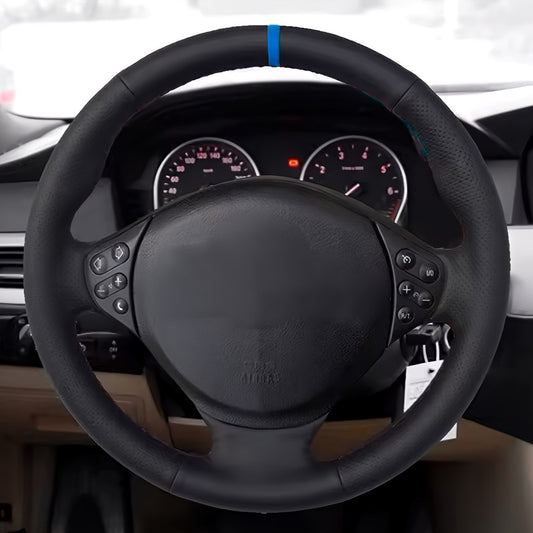 Performance Lenkradbezug - Leder glatt/perforiert + 12 Uhr Markierung blau - passend für BMW E36 E39