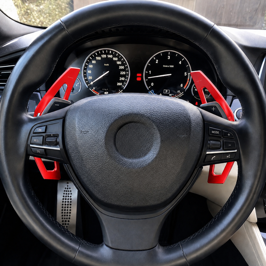 Performance Alu Schaltwippen / Paddles passend für BMW F20 F21 F22 F23 F45 F46 F30 F31 F34 F32 F33 F36 F10 F11 F07 F06 F12 F13 F01 F02 F48 F39 F25 F26 F15 F16 - Rot