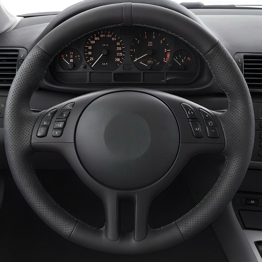 Performance Lenkradbezug - Leder glatt/perforiert + 12 Uhr Markierung grau - passend für BMW E46 E39