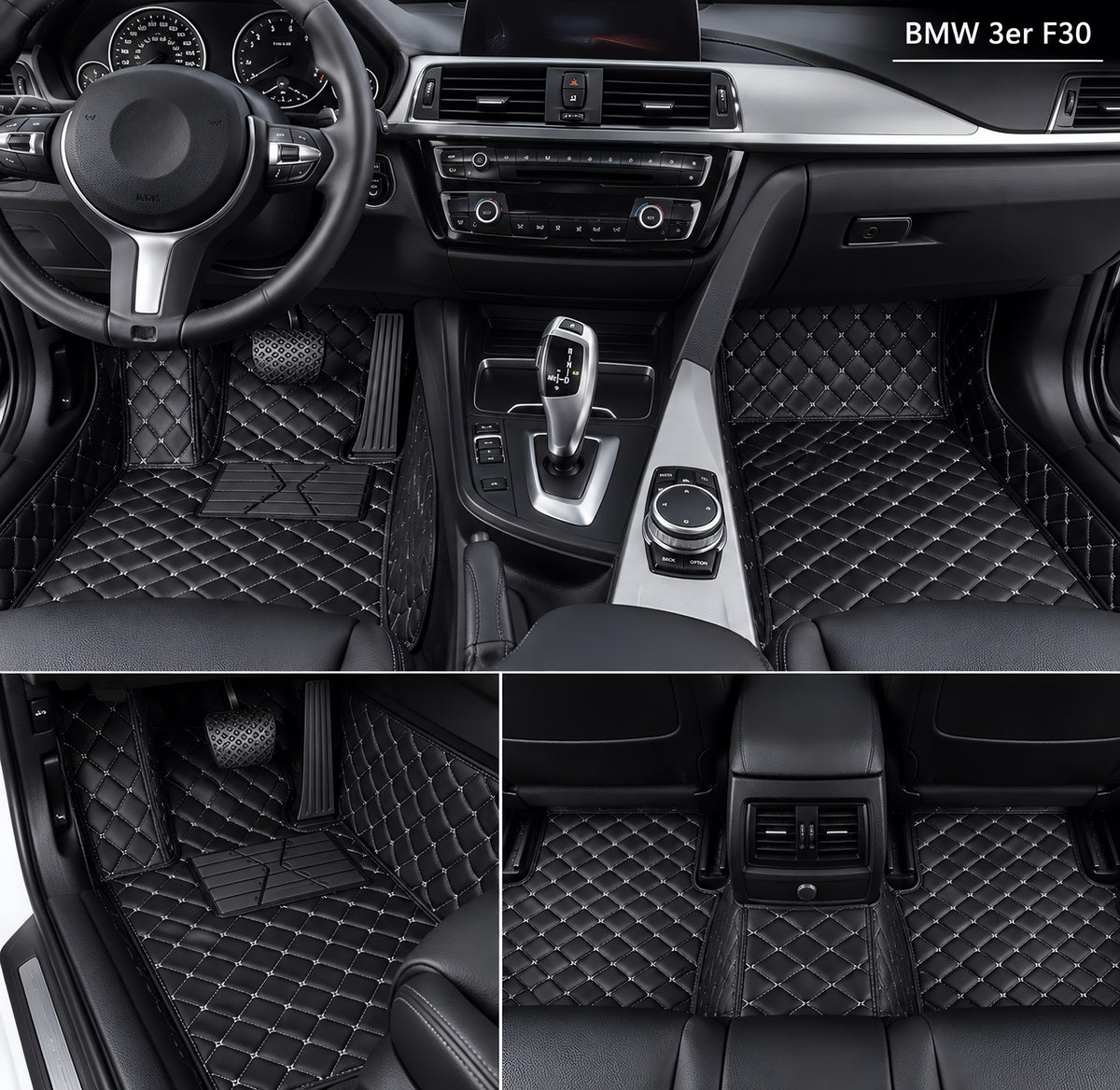 Performance Luxus Fußmatten / Teppiche passend für BMW 3er F30 F31 F34 F35 M3 F80 – Weiße Nähte