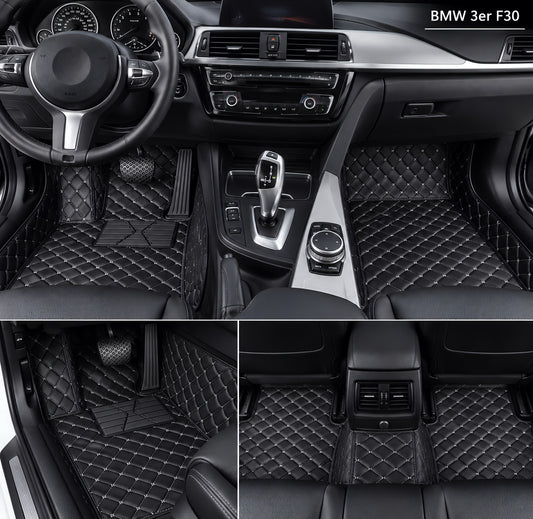 Performance Luxus Fußmatten / Teppiche passend für BMW 3er F30 F31 F34 F35 M3 F80 – Weiße Nähte