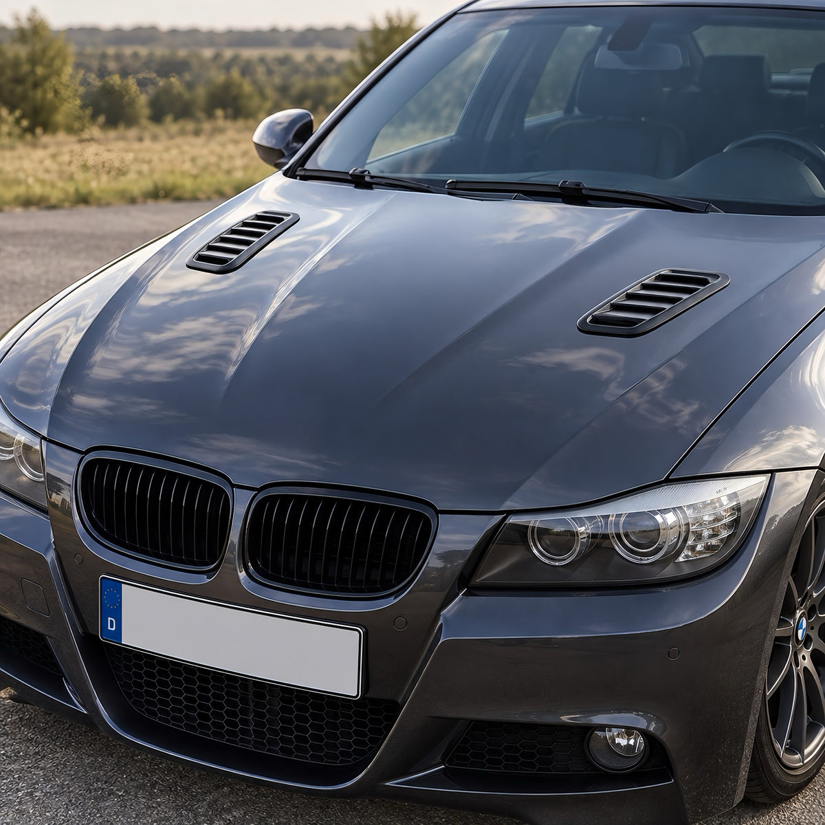 Lufteinlässe Motorhaube Cover universal passend für BMW E36 E39 E46 E60 E90 E91 E92 E93 E60 E61 F20 F21 F22 F30 F31 F32 F36 F10 F11 G20 G21 G30 – Schwarz Hochglanz