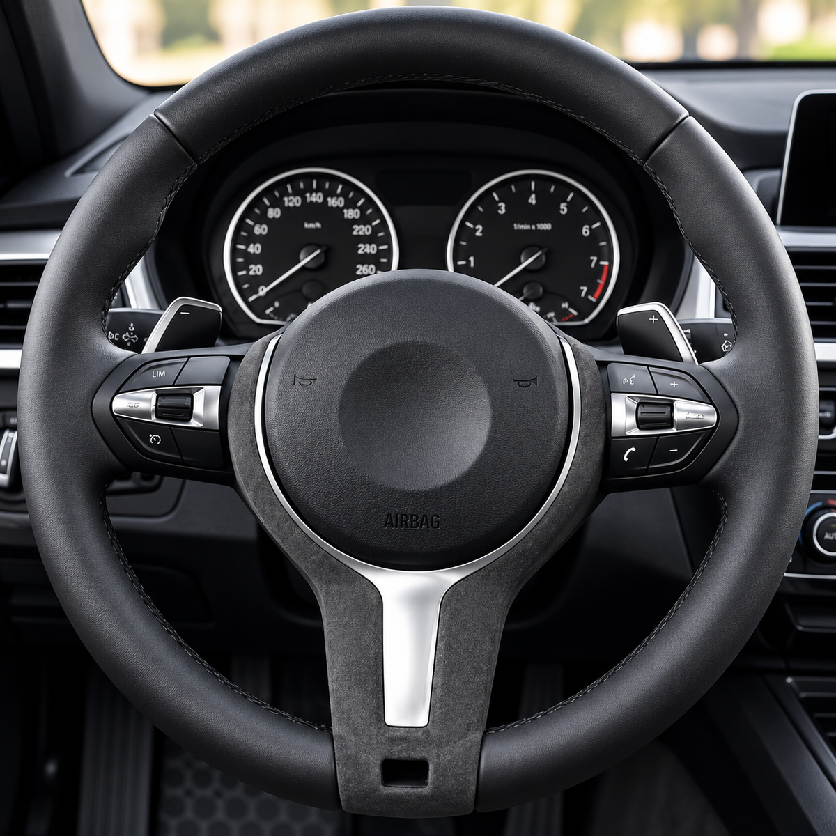 Lenkradspangen-Cover passend für BMW F20 F21 F22 F23 F30 F31 F34 F35 F32 F33 F36 F45 F46 F48 F39 F25 F26 – Alcantara