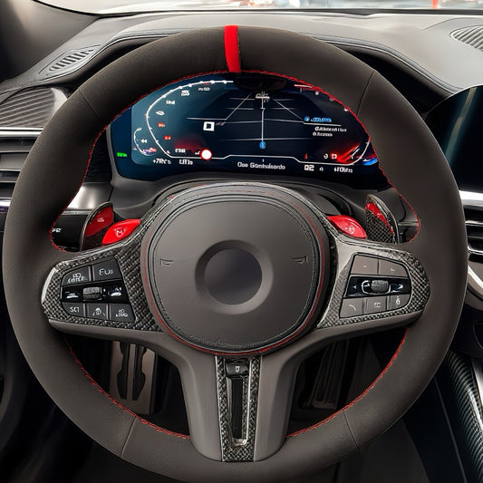 Performance Lenkradbezug - Alcantara + 12 Uhr Markierung rot - passend für BMW G20 G21 G22 G23 G26 G30 G31 G32 G11 G12 G14 G15 G16 G01 G02 G05 G06 G07 X3 X4 X5 X6